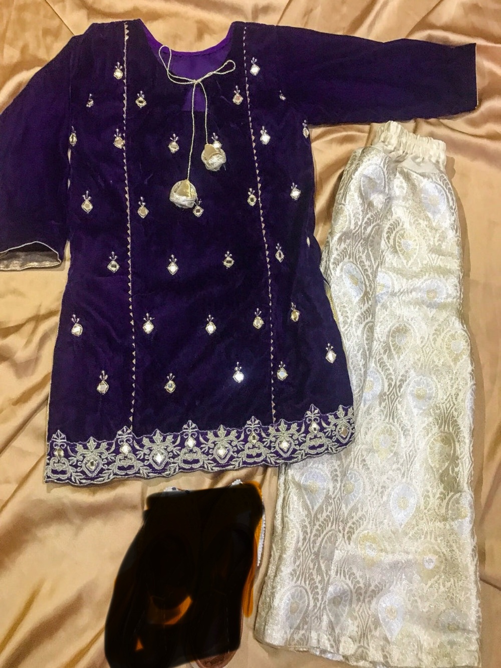 Girls Purple & Gold Embroidered Kids garara set  Set